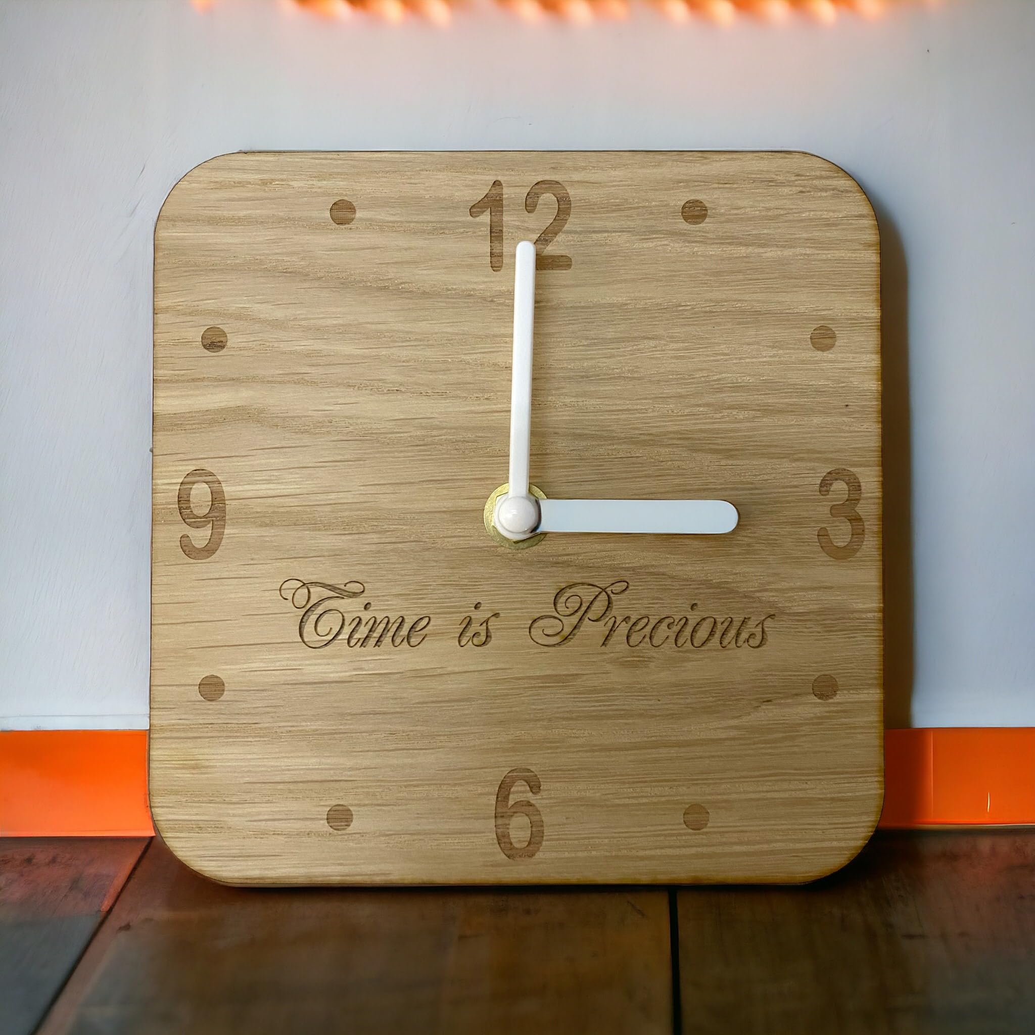 Super Cool Creations Rounded corner oak veneer wooden clock 20cm with silent mechanism