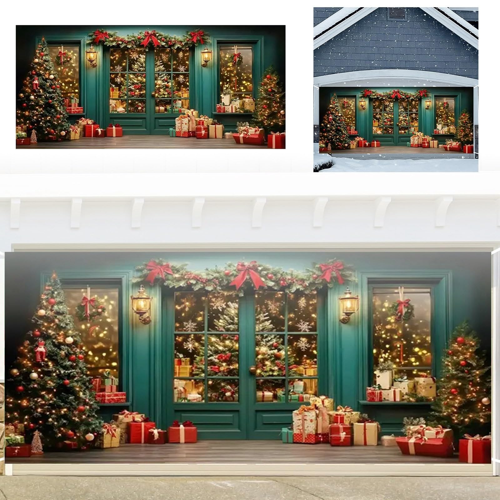 Fahne Weihnachts-Garagentor, Weihnachtsbaum, Garagentor, abgedeckt, 6 x 13 Fuß, großes Hofschild, Winter, für drinnen und draußen, Wand, Tür, Party-Dekoration