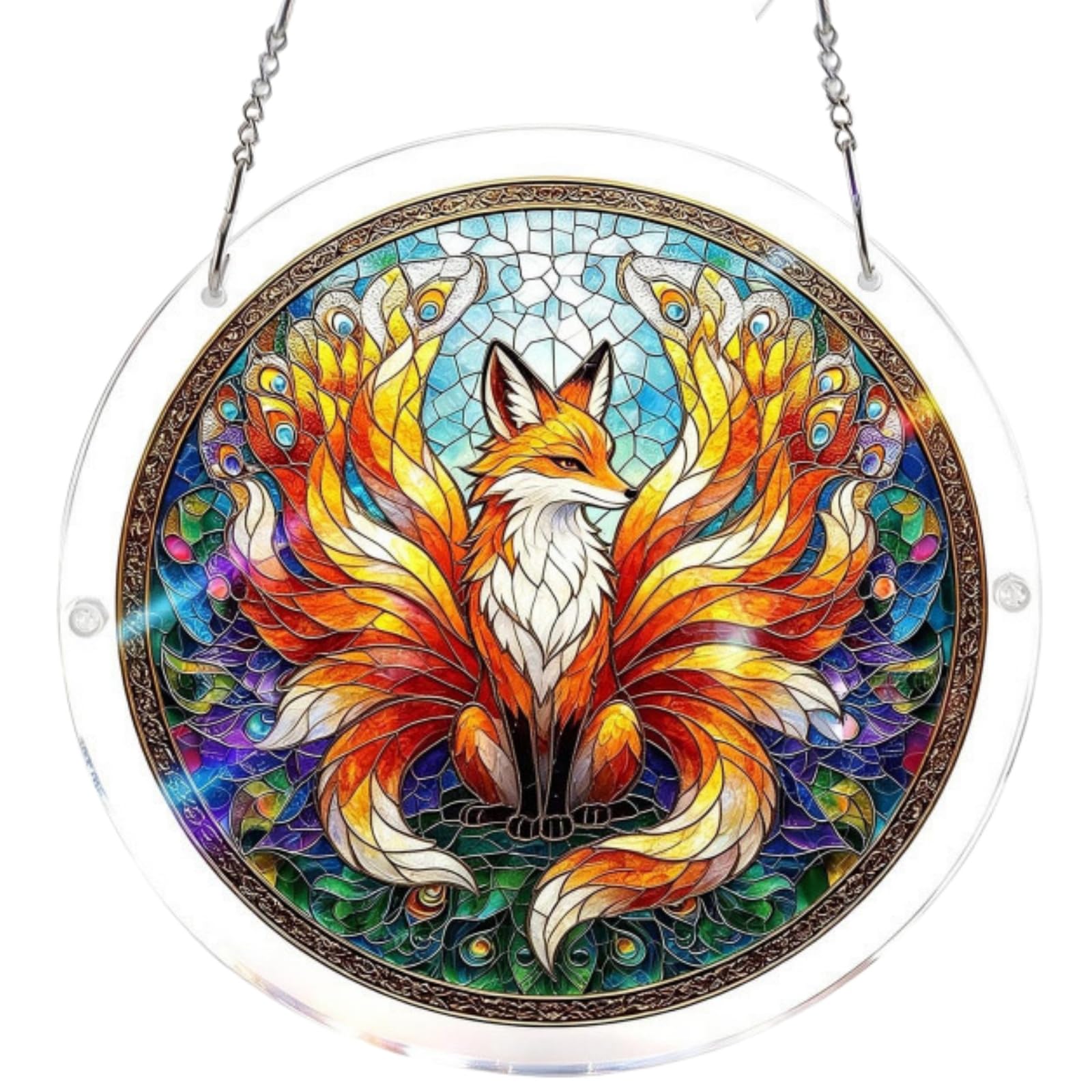 Nine-tailed Fox Stained Glass Jigsaw Puzzle Suncatcher for Windows,7.4 Inch DIY Suncatcher Kits,Acrylic Jigsaw Sun Catcher DIY Rainbow Maker,Vibrant Home Decor Art Gift for Women,Mum,Birthday