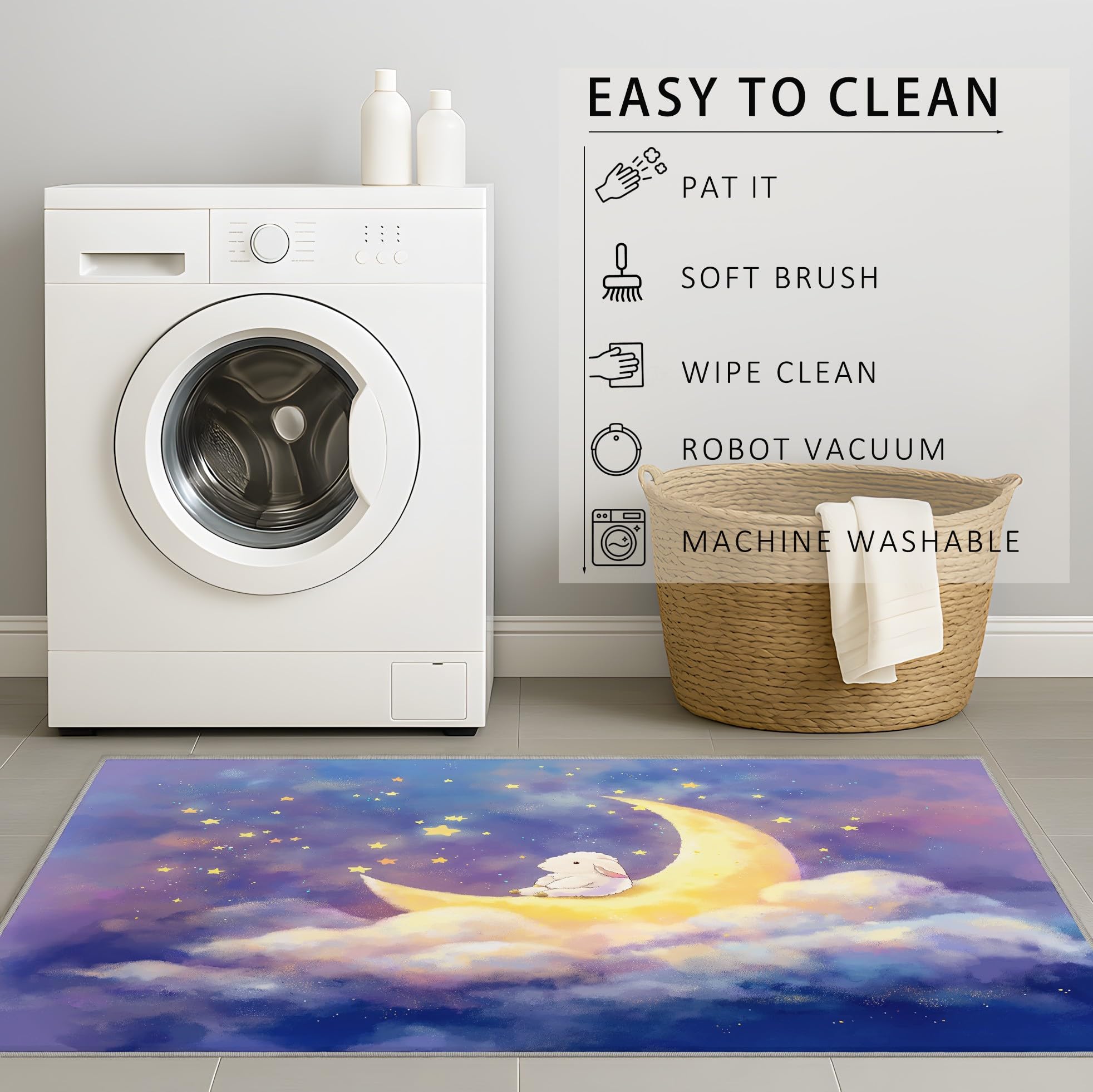 Générique Tapis de Onirique Animal Ciel Étoilé Dessin Animé Garçons Filles Adolescents Tapis de Lune Agneau Antidérapant Flanelle Tapiss pour Salon Chambre à Coucher Chambre d'enfant 90 x 150 cm