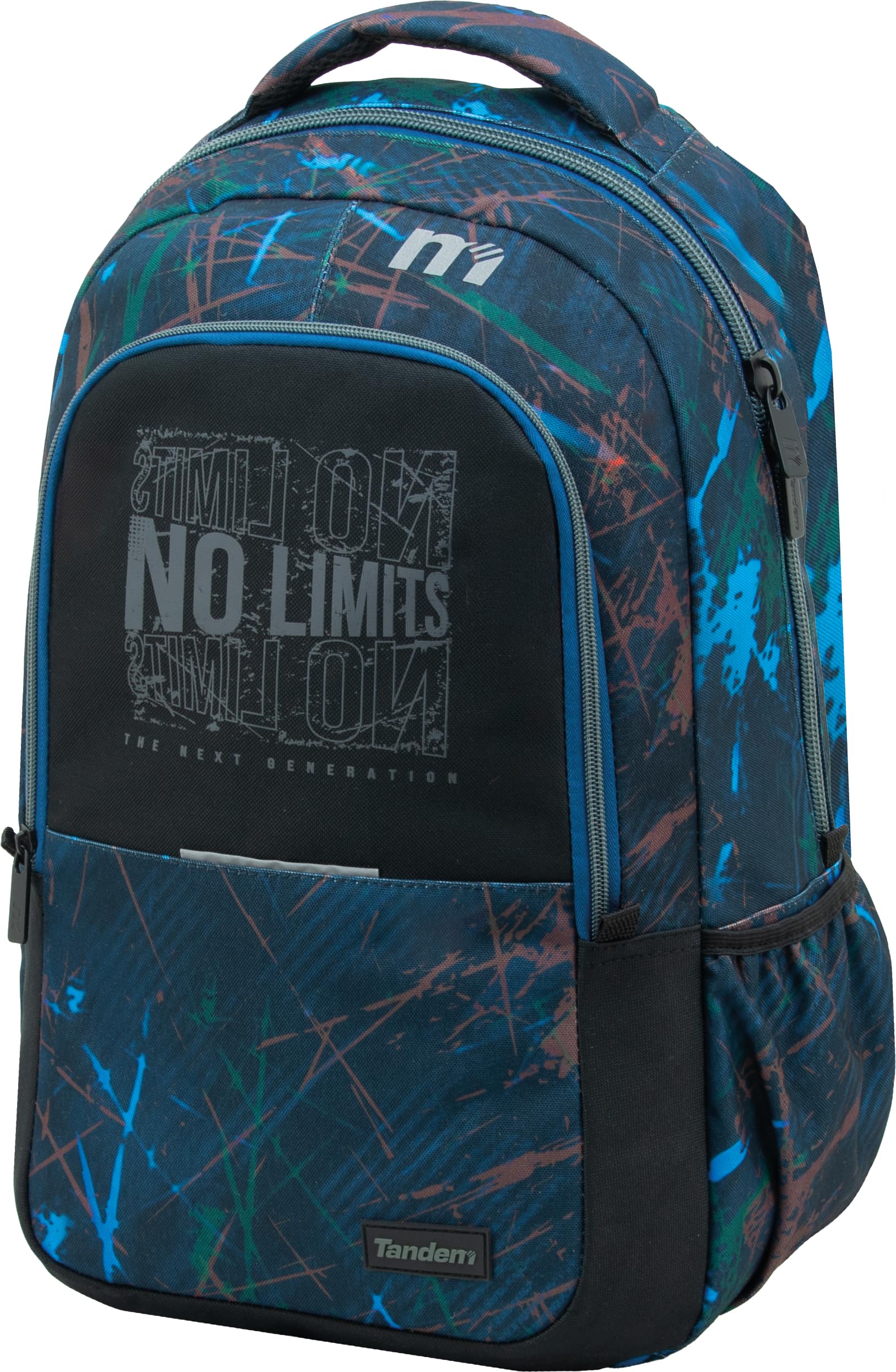 Sportandem Tandem mochila escolar con compartimento para portátil, gran capacidad 27 L, bolsillos para botella y frontal, espalda ergonómica y transpirable, azul, negro, granate