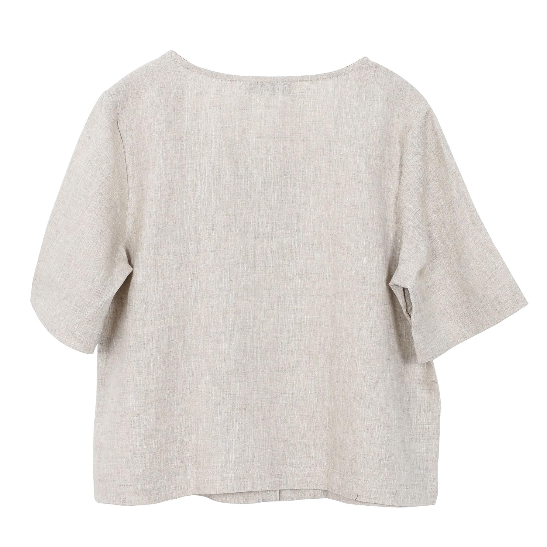 Amazhiyu Camicetta da donna in 100% lino, girocollo, manica corta, abbottonatura