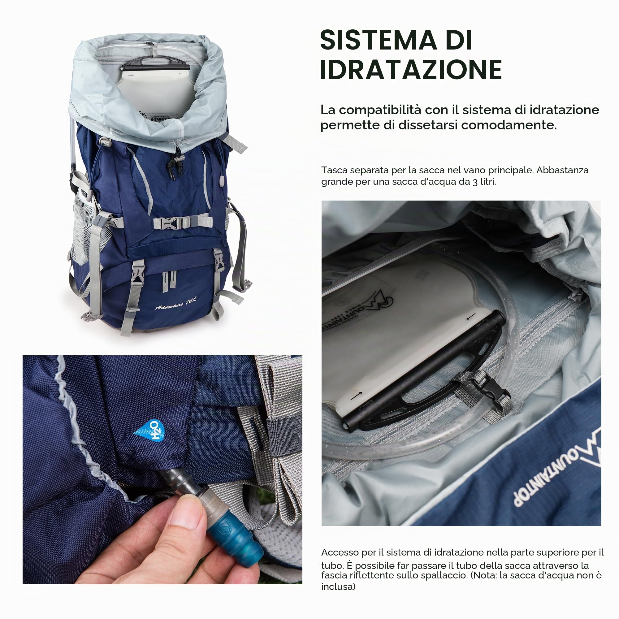 MOUNTAINTOP 70L Zaino da Trekking Donna e Uomo Zaino da Campeggio Impermeabile Zaino Escursione Unisex con Copertura di Pioggia per Viaggio, Hiking, Montagna, Alpinismo