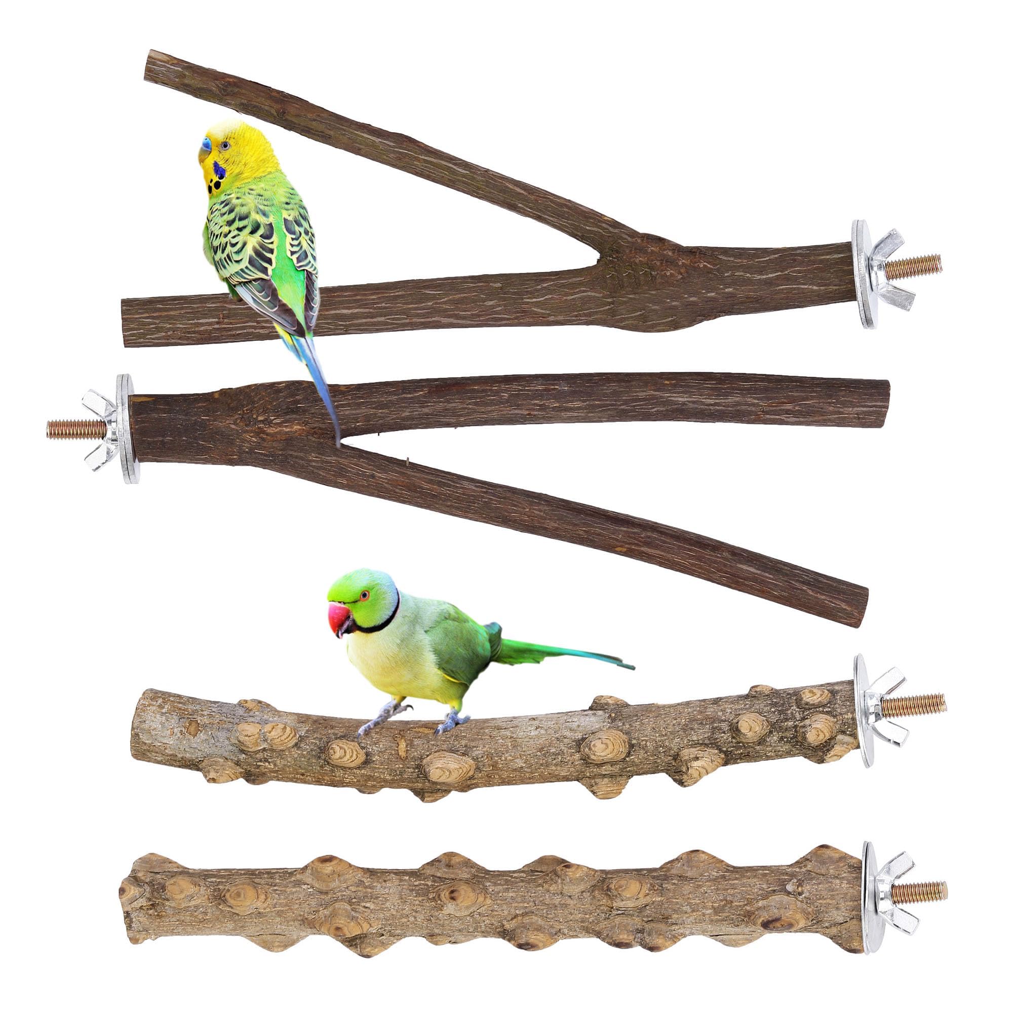 DOOKOO 4 Pcs Bird Perches Parrot Stand Natural Wood Perch Parakeet Toys Bird Cage Accessories for Conure Supplies Budgie Platform
