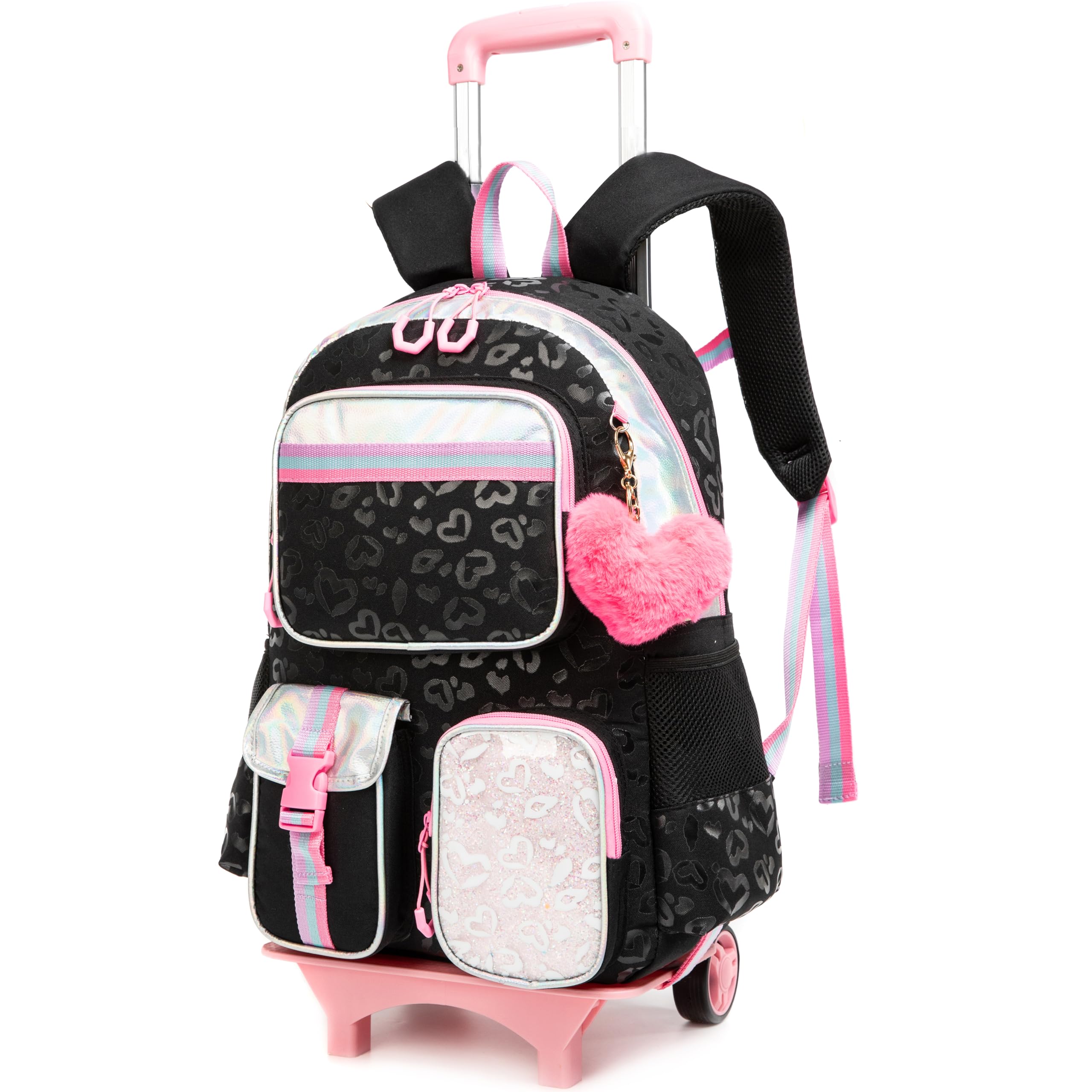 Meetbelify Backpack with Wheels for Girls Rolling Backpack Cute Carry on Backpack for Elementary Student