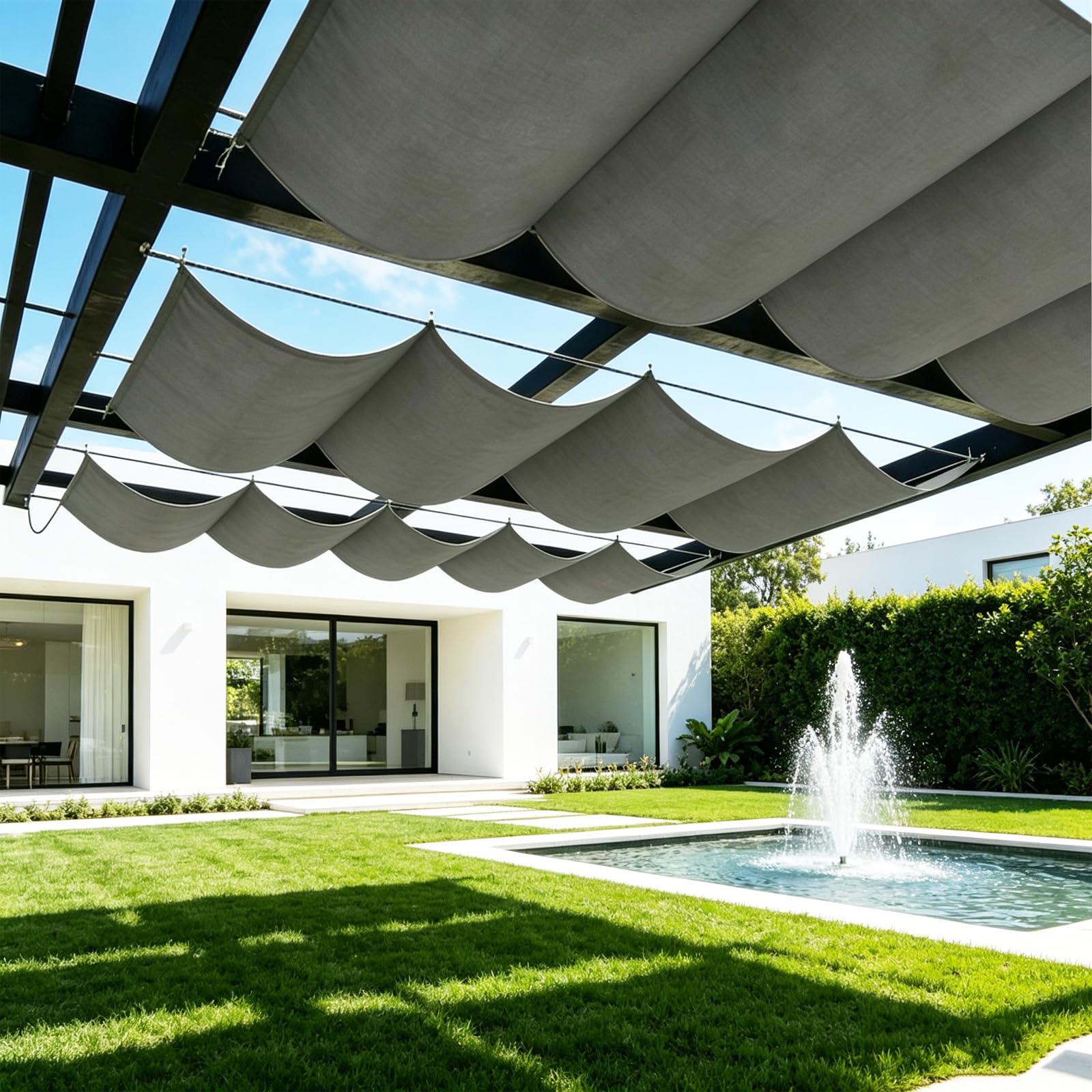 Voile d'ombrage rétractable imperméable et anti-UV pour préserver la fraîcheur de votre jardin
