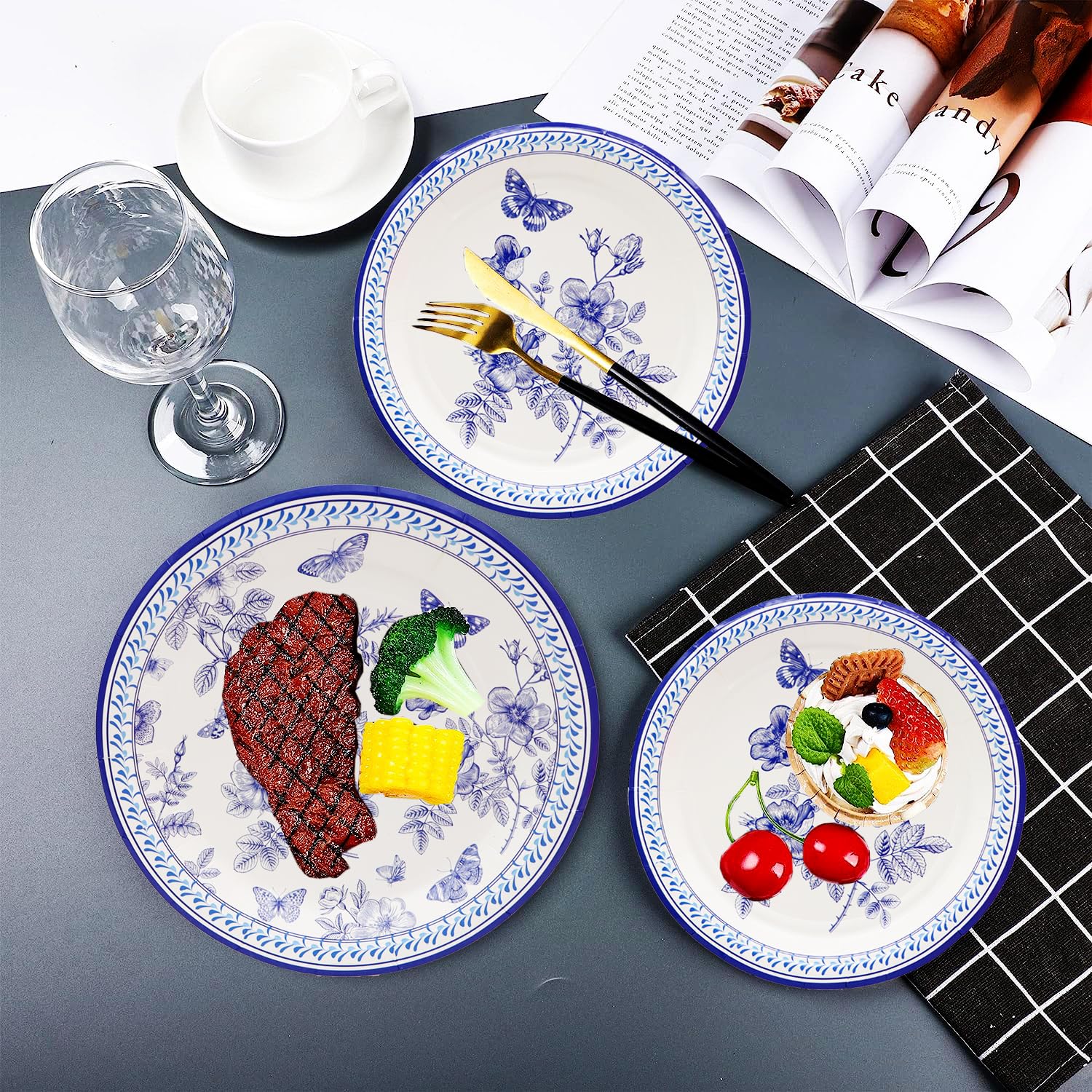 150Pcs Blue White Floral Party Supplies Blue and White Tableware Set 9 ...