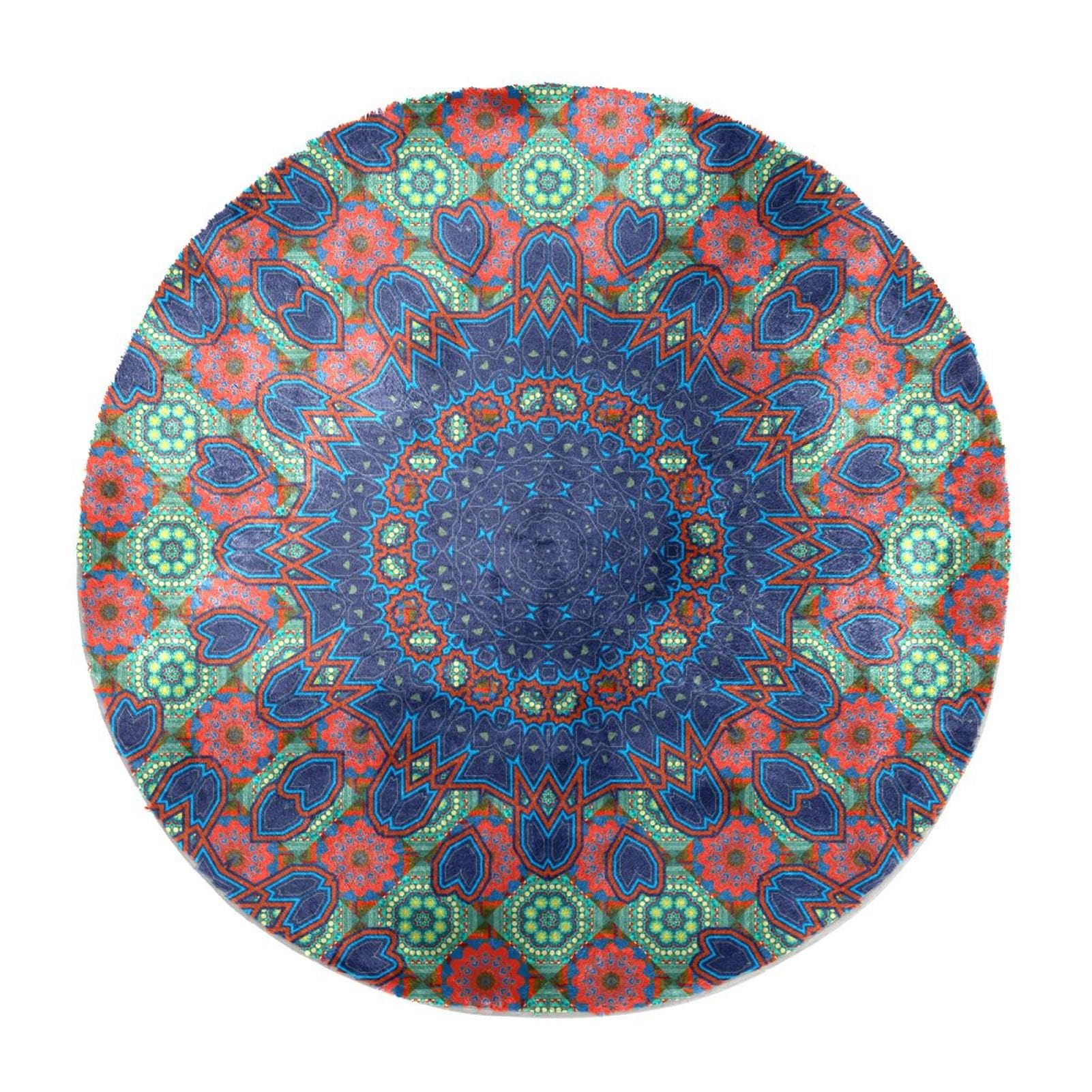 Tapis de chambre doux rond ethnique à poils longs pour sol froid 60cm
