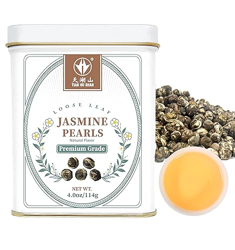 TIAN HU SHAN TĂ© verde de perlas de dragĂłn jazmĂn de grado especial hojas sueltas de 4 onzas 402oz de lata TIAN HU SHAN TĂ© verde de perlas de dragĂłn jazmĂn de grado especial hojas sueltas de 4 onzas 402oz de lata