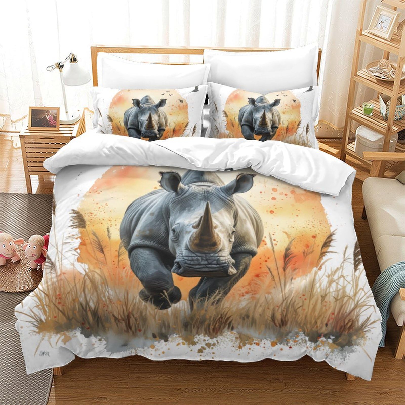 Xfklynvcj Boys Style-7 Ultra Soft Duvet Cover Set Rhinoceros Fade Resistant Duvet Cover All Seasons Comforter Cover 3Pc With Pillow Cases Home Bedding Cover Sets For Kids Girls Double（200X200cm）
