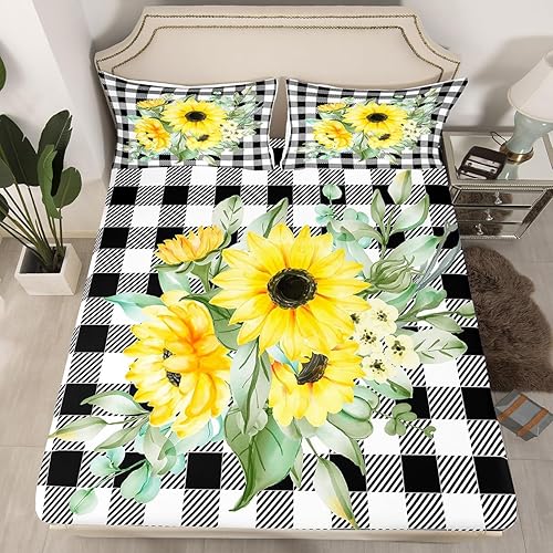 Miniatura 8 de Erosebridal Juego de sábanas de margaritas tamaño individual, juego de sábanas florales kawaii, bonitas sábanas naturales de flores de jardín para