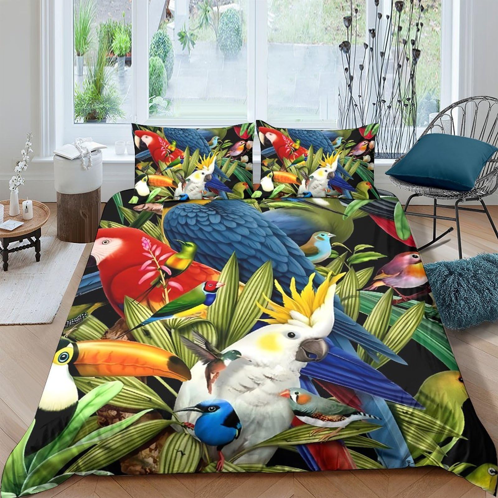 Ctjqhvkz Style-8 3D Printed Tropical Parrot Fitted Sheet Microfiber Soft Jungle Bird Mattress Cover For Bedroom Dorm Decorative Protection Single（135X200cm）