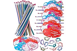 JOYIN 28 Pcs Valentine's Day Bendy Pencils with Heart-Shaped Valentine Cards