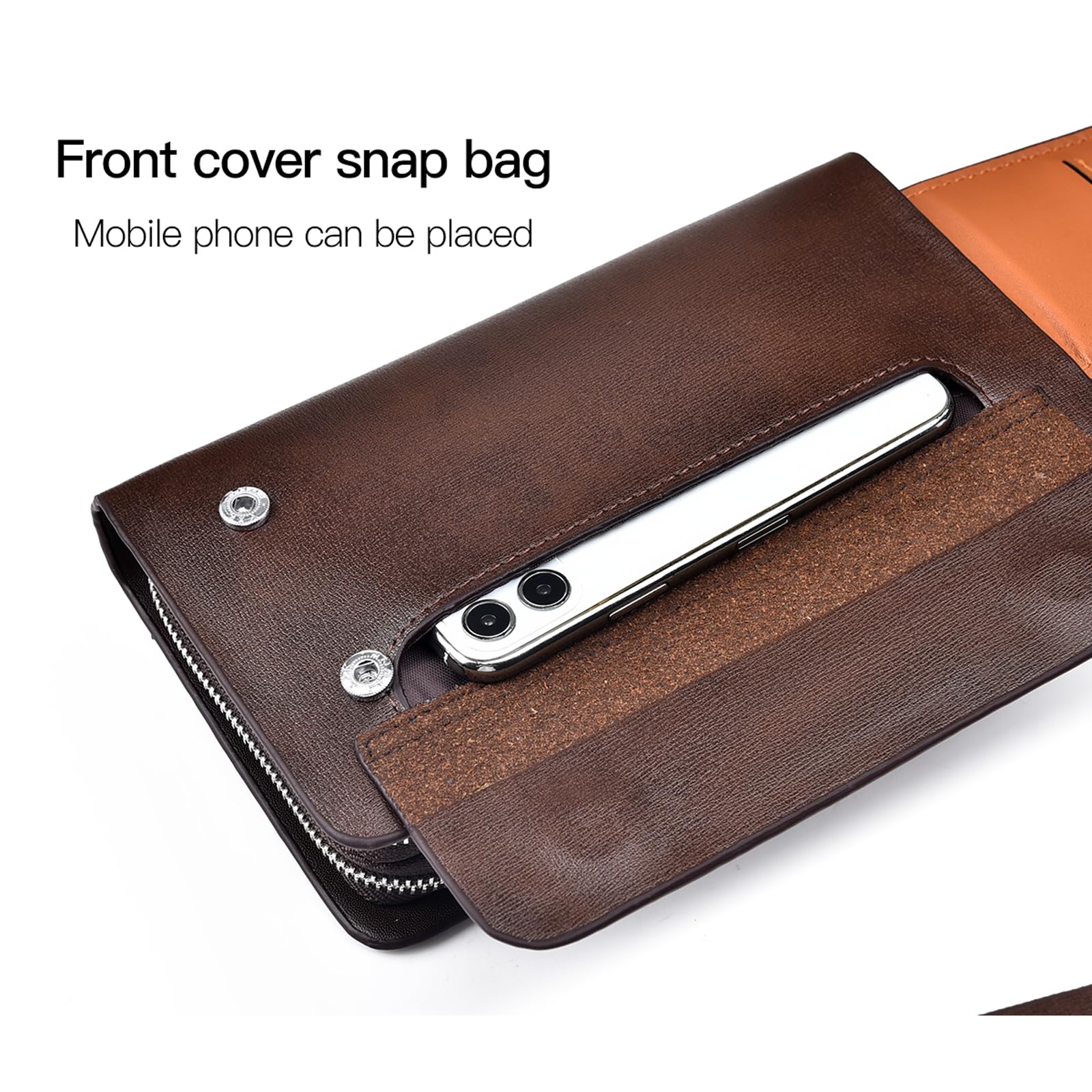 Pochette da uomo, grande, lunga, in pelle, portafoglio, per passaporto da viaggio, custodia per telefono cellulare, porta carte di credito, unisex