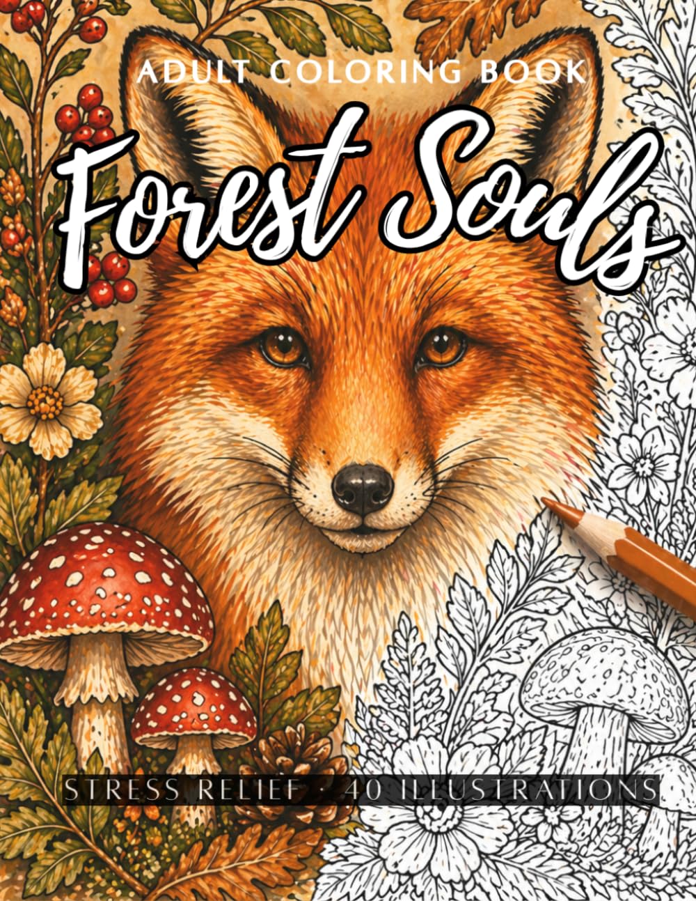 Forest Souls: Adult Coloring Book with 40 Stress-Relieving Forest Animal - Illustrations for Relaxation and Mindfulness