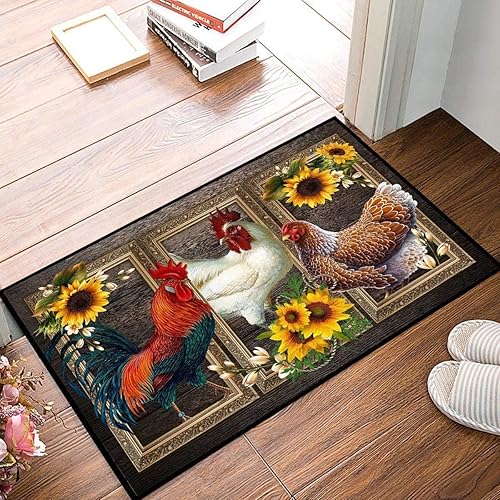 Tapete de baño antideslizante con diseño de pollo, bonito girasoles lavable, tapete absorbente, tapete para decoración del hogar para cocina, baño,