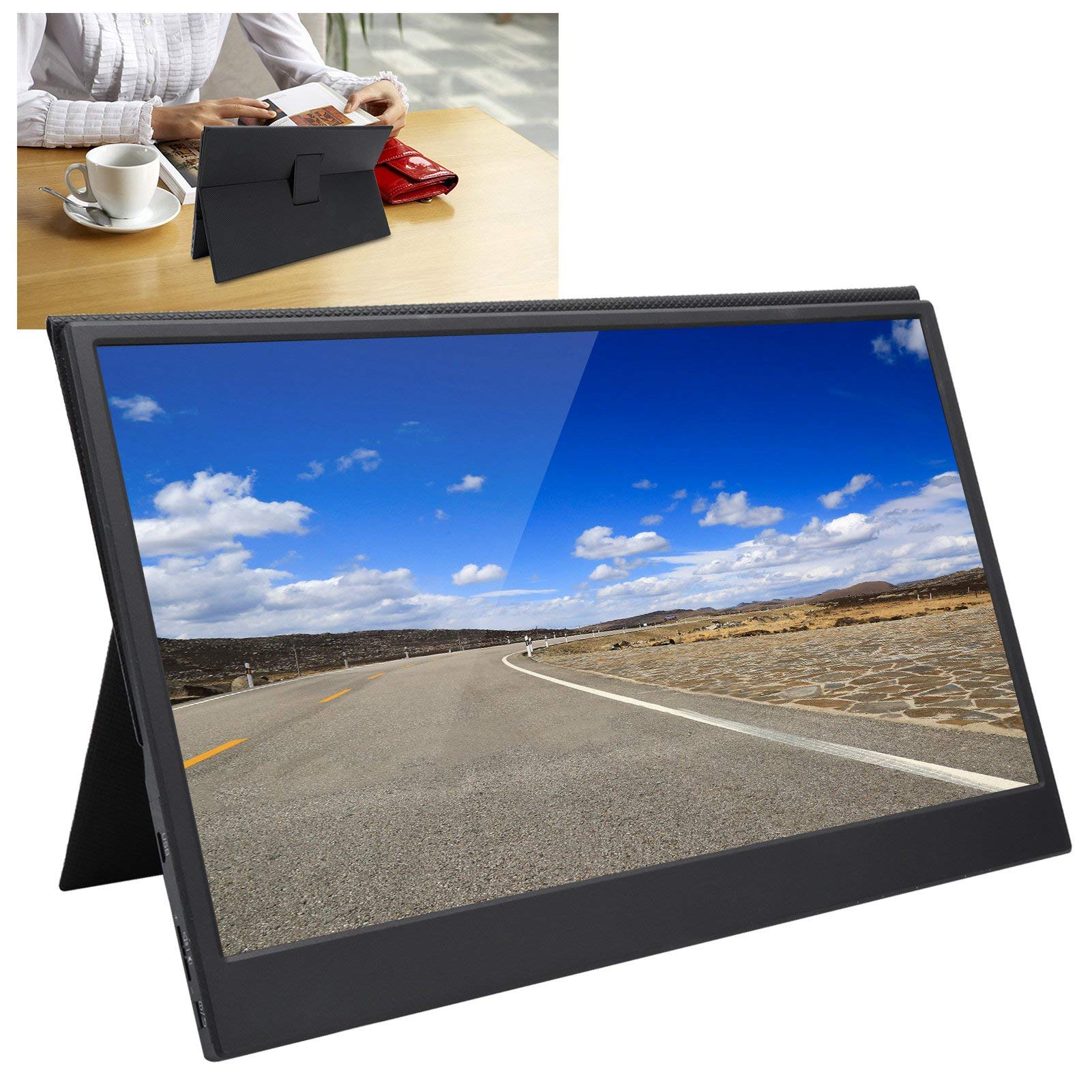 Sxhlseller Przenośny monitor – 13,3 cala ekran wyświetlacza ultra cienki 1080p HD z magnetycznym wspornikiem etui ochronne na laptopa, PC, telefon, konsolę