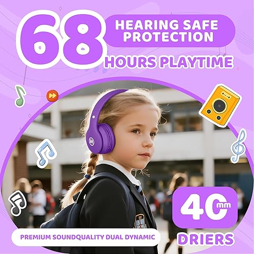 Miniatura 3 de Mokata Auriculares Bluetooth inalámbricoscon cable para niños, volumen limitado de 94110 dB sobre la oreja, plegable, protección contra el ruido,