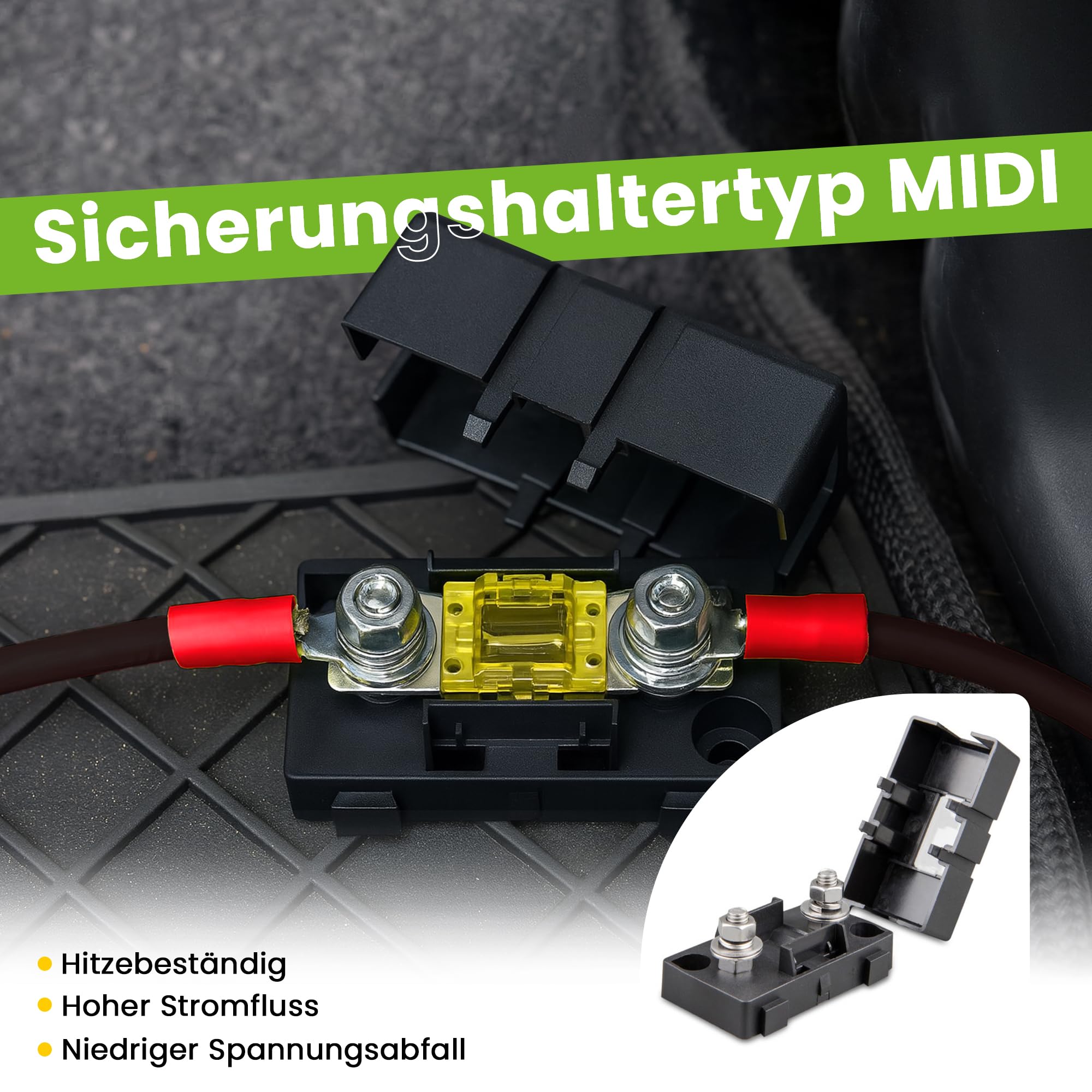 Cable de batería de 1,5m y 16mm² con portafusibles MIDI y conexión por tornillo a M8.