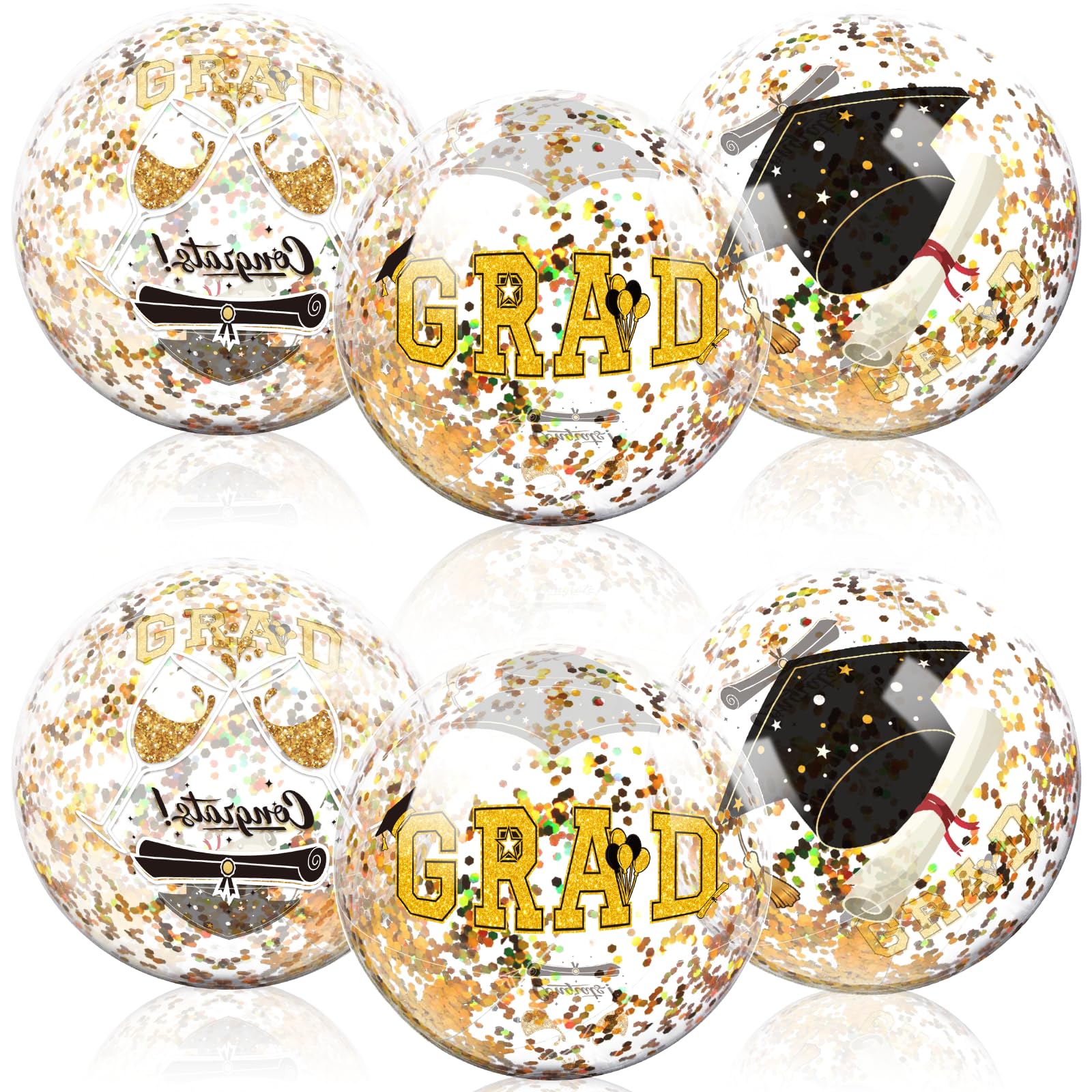 Photo 1 of 10 Pcs 16inch Graduation Beach Balls, Inflatable Glitter Beach Ball Congrats Grad Sign for Class of 2026, Swimming Pool Graduation Party Supplies for Senior College (Black, Gold)