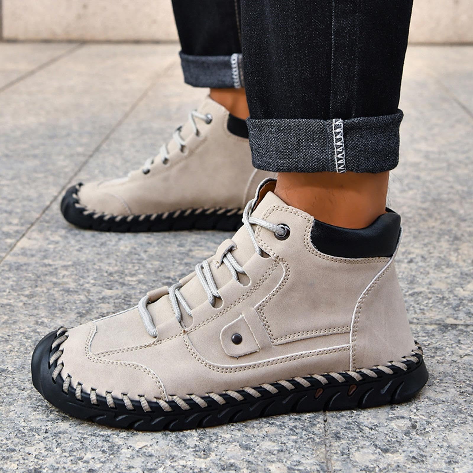 Herren-Stiefeletten Mit Schnürung, Mittelhoher Schaft Outdoor-Sneaker | Lässige Sneaker Für Herren, Für Den Außenbereich, Trekkingstiefel, Mittelhoher Wanderschuh