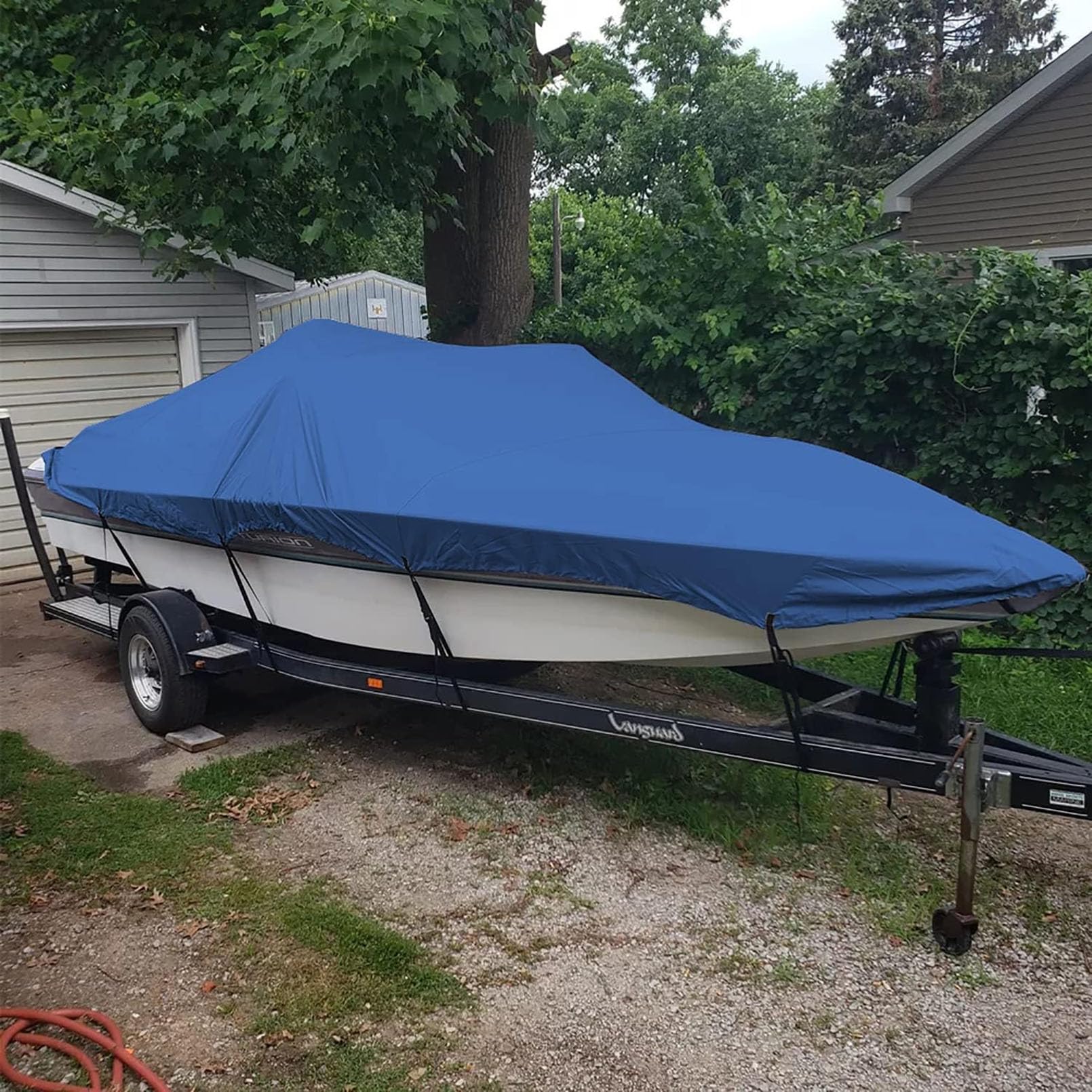 Wytrzymały pokrowiec na łódź 210D, wodoodporna, odporna na promieniowanie UV, tkanina Oxford do cumowania i holowania, pasuje do łodzi Tri-Hull Runabout 600 x 230 cm