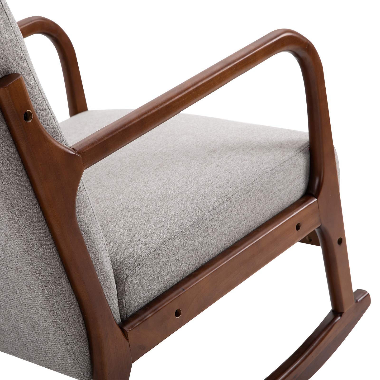 HOMCOM Poltrona a Dondolo Imbottita, Design Vintage in Legno e Poliestere Grigio, per Interni, Ufficio, Soggiorno, 64x86x80cm