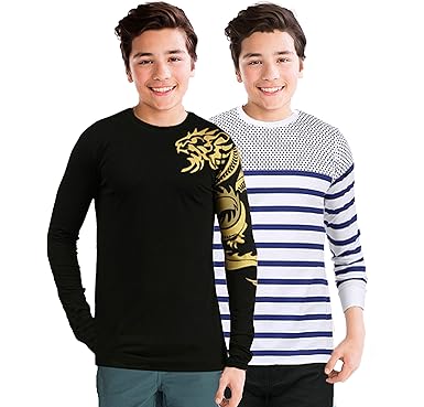 JUGULAR Boys Pure Cotton Printed T Shirt (Pack of 2)