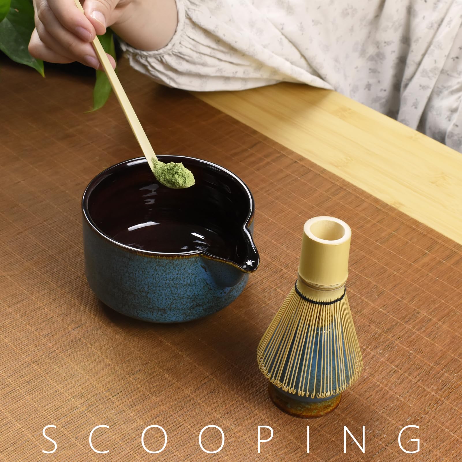 Artcome 4-teiliges komplettes Matcha-Teezeremonie-Set für japanische Teezeremonie, Schüssel mit Ausgießer, Schneebesen, Schneebesenhalter, Teeschaufel, Matcha-Teeset für die Herstellung von Usucha