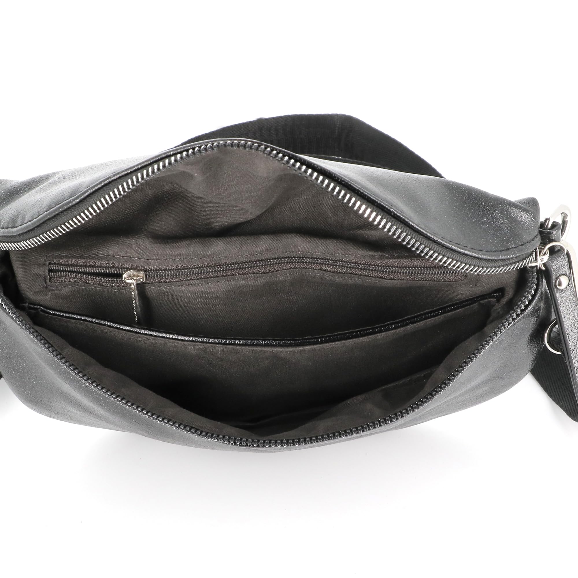Flora CO Paris | Sac Banane Bandoulière Femme Irisé Noir | Porté Épaule Croisé Ou Devant Poitrine | Ultra Léger | Brillant Similicuir Souple | Mode Chic