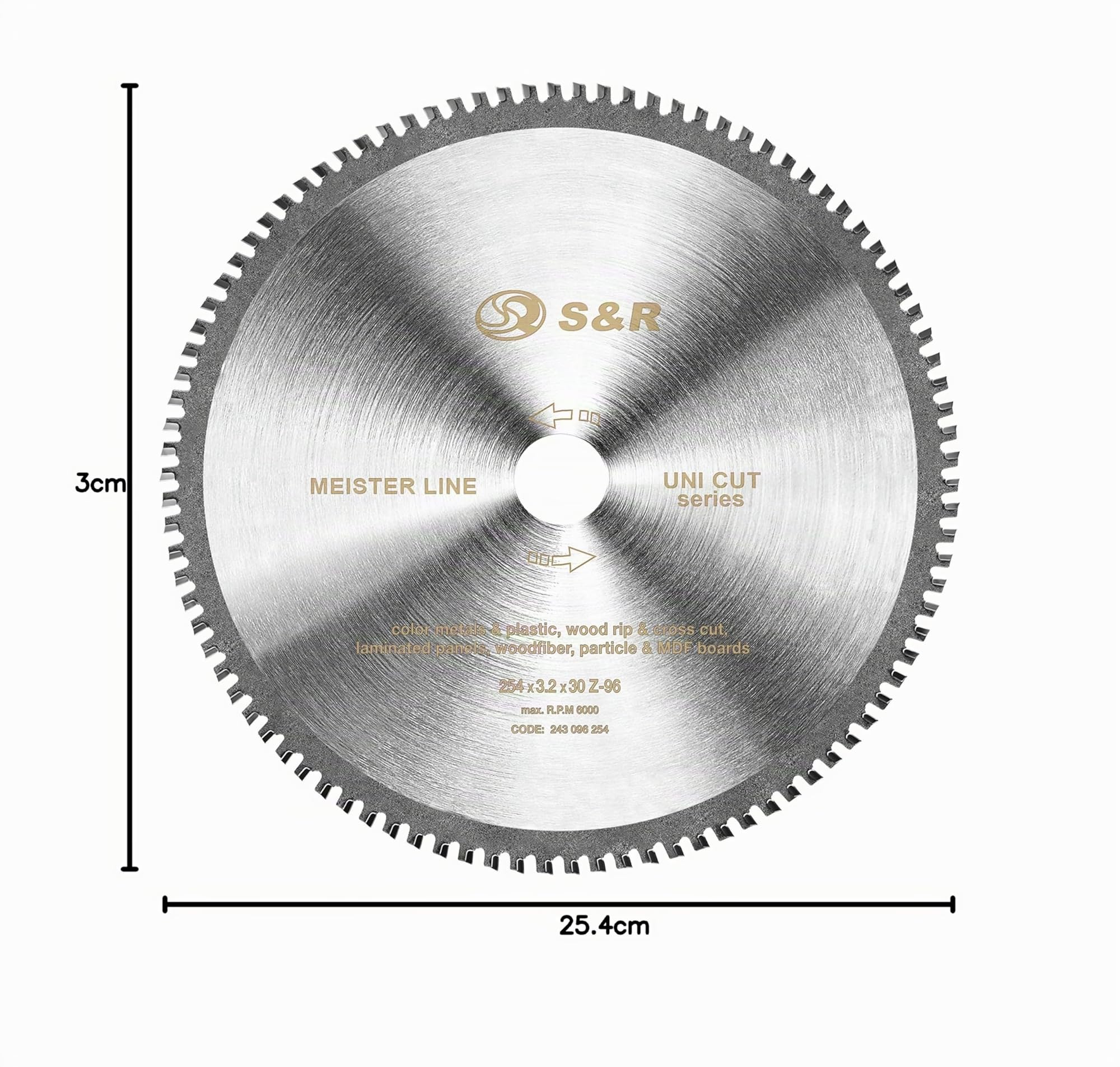 S&R Lame de scie circulaire 254 x 30 mm 96 dents TCT Coupe Bois Multimatériaux