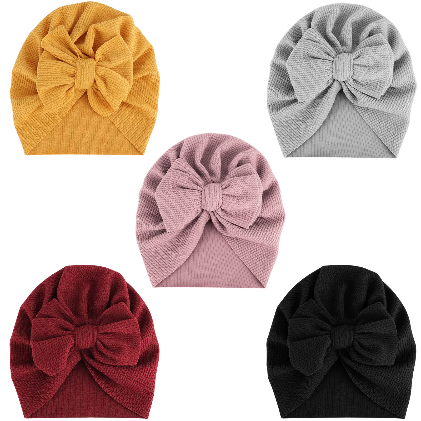 DRESHOW 5 Stück Baby Turban Hüte Turban Brötchen Knoten Baby Infant Beanie Baby Mädchen Weiche Nette Kleinkind Mütze