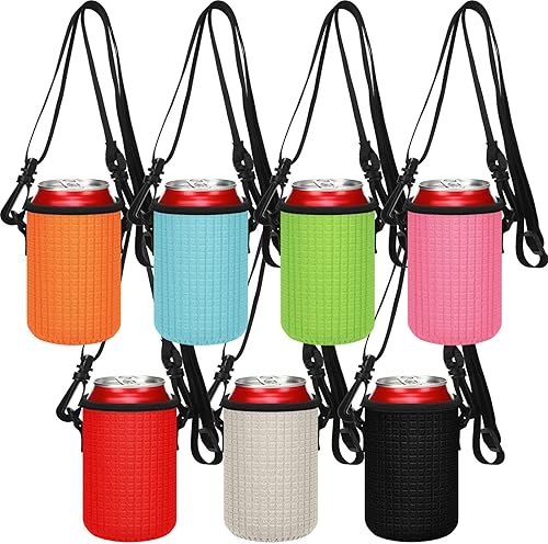 7 fundas para latas estándar de 12 onzas con correa para el hombro, soporte de cerveza delgado aislado, soporte de cerveza de neopreno