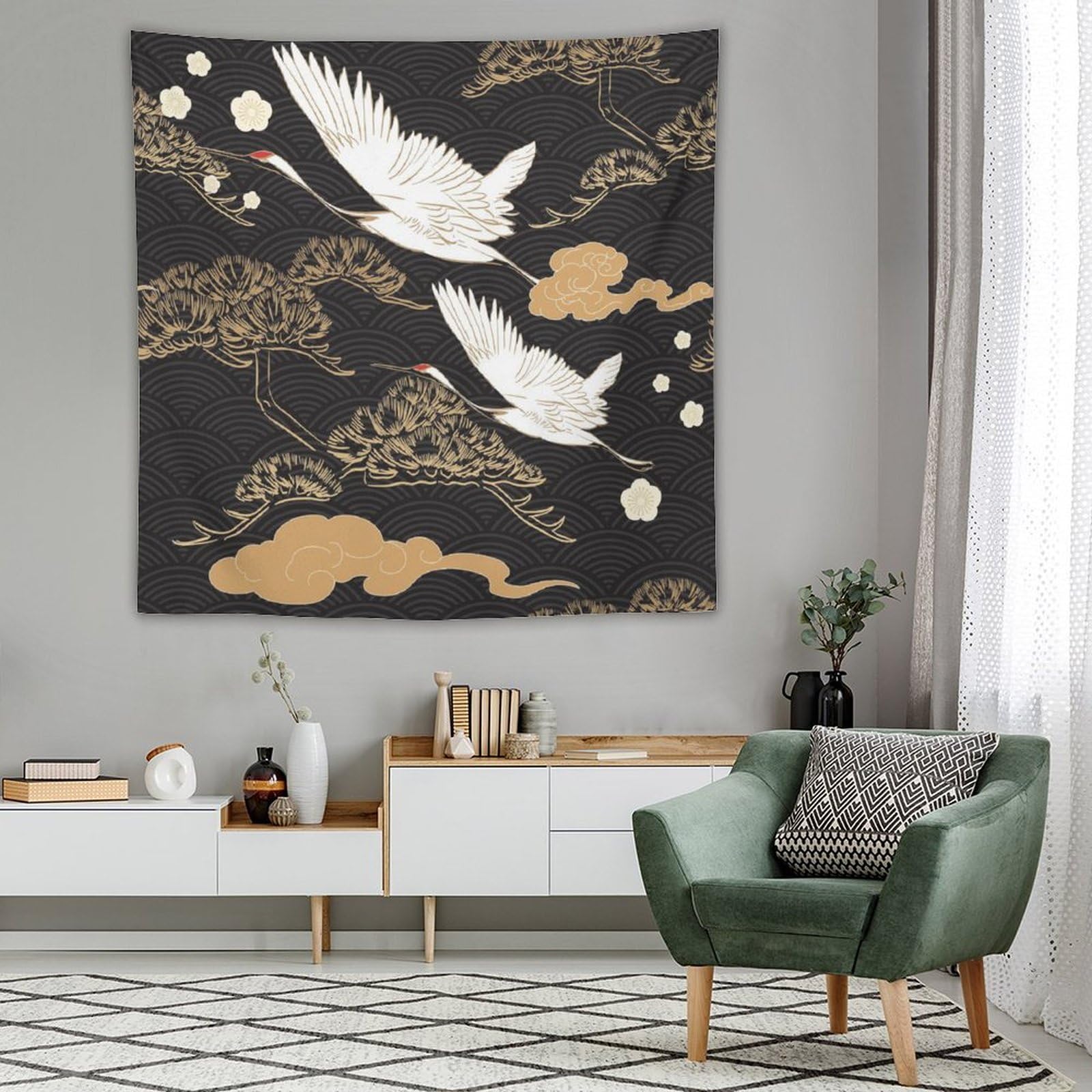 Amazon.com: ZhiRain Japanese Tapestry Wall Hanging Black Gold Pine