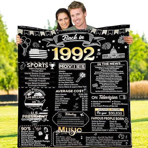 31th Birthday Blanket Gift for Women or Men, 31 Years Old 1992 Anniversary Weeding Gift for Wife Husband Mom Dad, Back in 1992 Flannel Fleece Soft Throw Blanket
