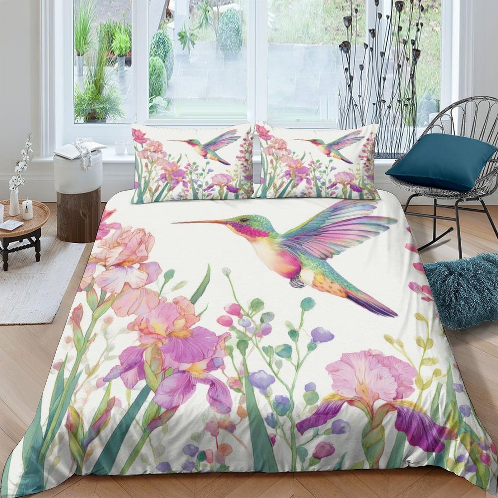 Ctjqhvkz Style-2 3D Printed Hummingbird Floral Fitted Sheet Microfiber Soft Durable Mattress Cover Bedroom Living Room Dorm Decor Single（135X200cm）