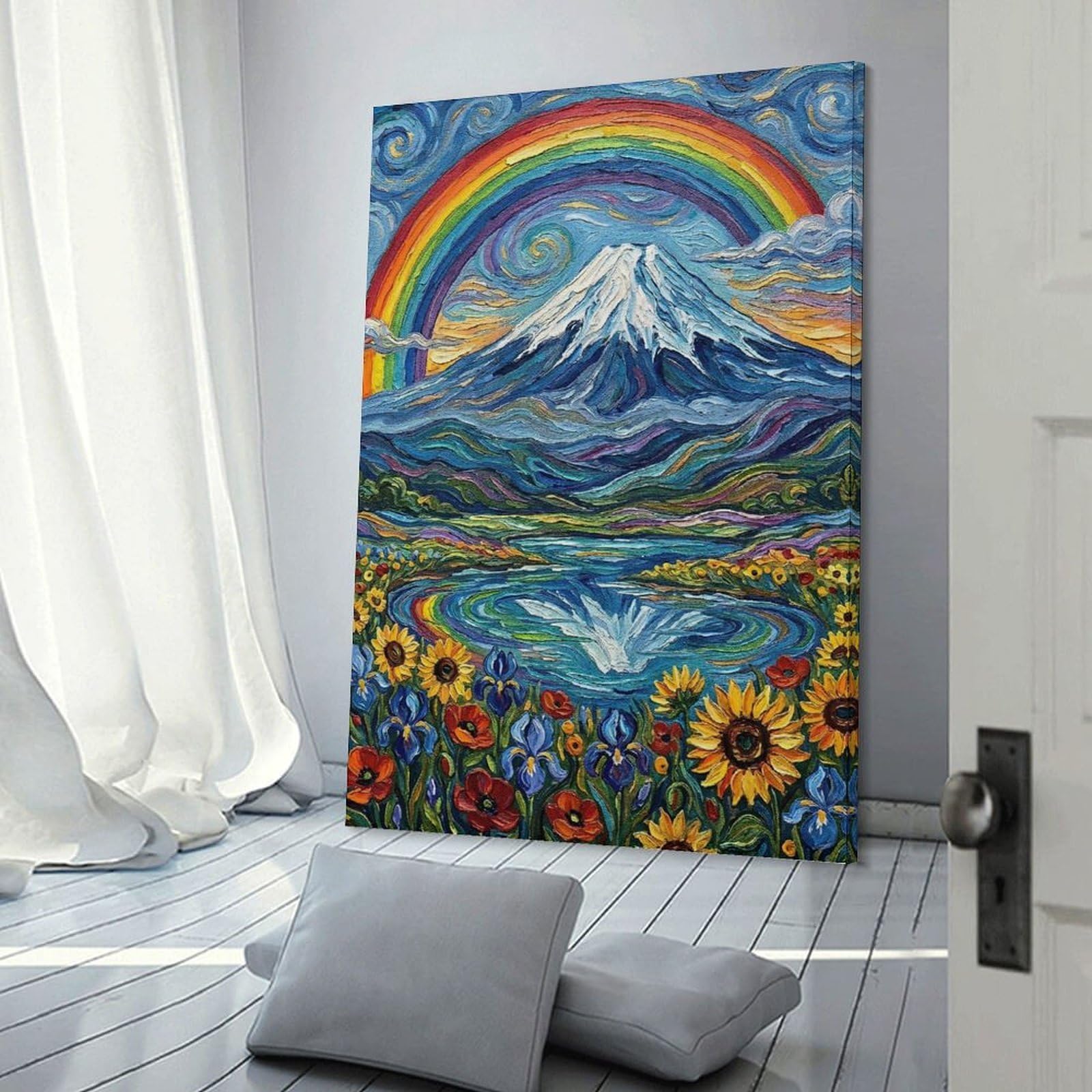 Junmoney Frame-Style-23 Vibrant Mountain Landscape With Rainbow Wall Art Print, 08X12inch(20X30cm), For Front Hall, Corridor Or Welcome Spaces, Wall Decor To Refresh Empty Corners