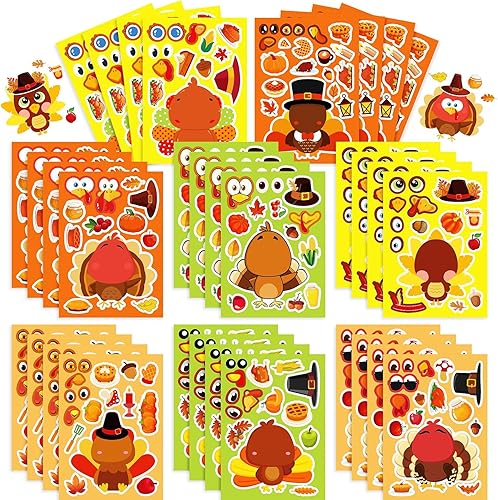 32 hojas de calcomanías de Acción de Gracias para hacer tus propias calcomanías para niños, calcomanías de pavo, calcomanías de otoño para mezclar y