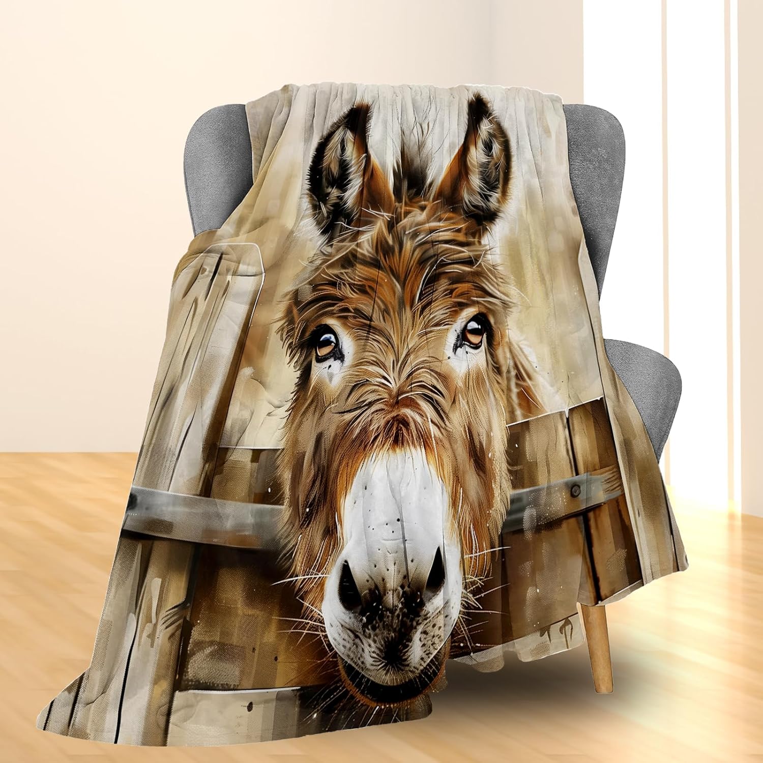 Watercolor Donkey Blanket Soft Animal Flannel Throw Blanket for Adults Kids Women Girls - Warm Cozy Lightweight Fuzzy for Couch, Bed, Travel & Outdoor 50×60 in - Image 2
