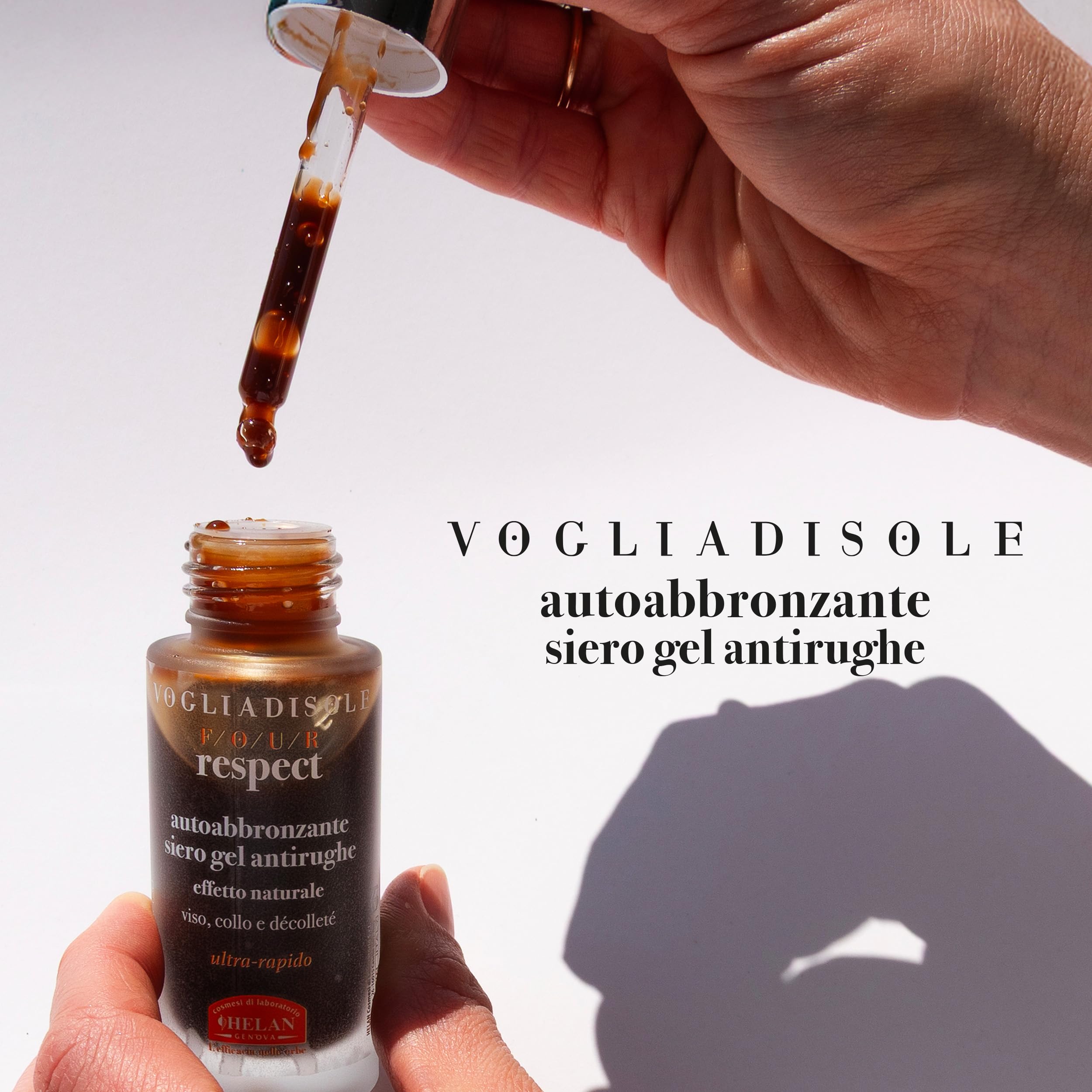 Helan, Vogliadisole Respect, Hyaluronic Acid Face Serum Self Tanning Anti-Wrinkle Gel with Vitamin E, Inositol and Agnocactus - Image 3