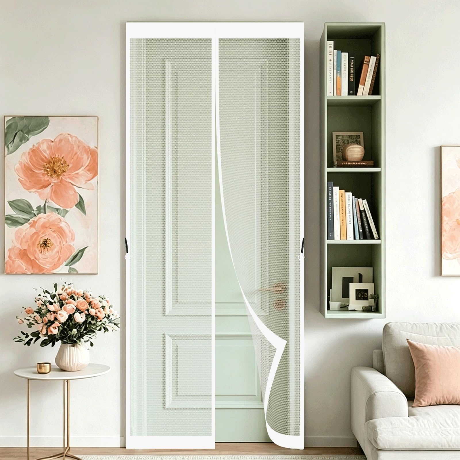 Fly Screens Doors 120 x 220 cm Self-Sealing Mesh Powerful Magnets and Adhesive Strips, Hands-Free Closing Magnetic Door Curtain for Home, Living Room, Bedroom, Workshop, White