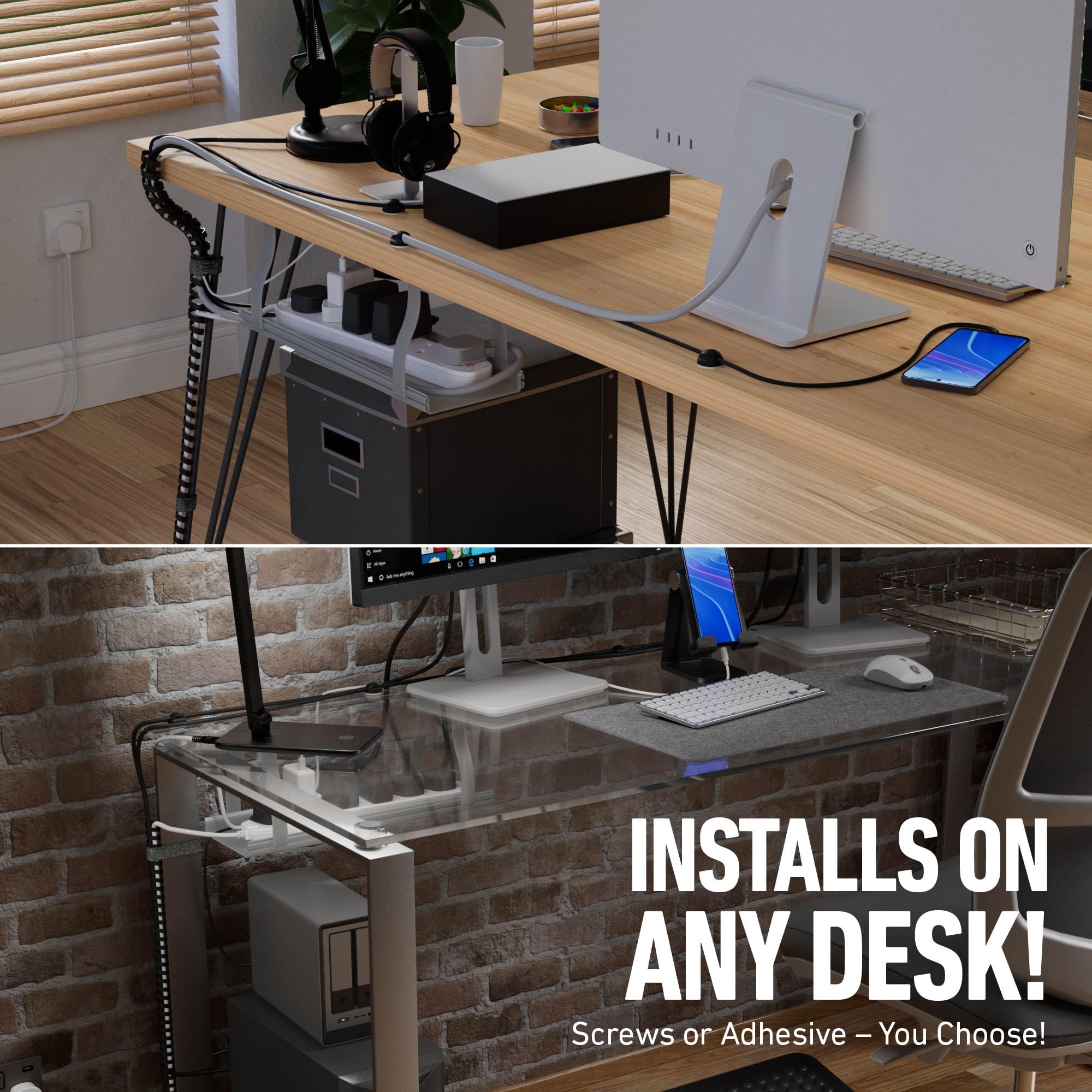D-Line Desk Cable Organiser Kit, Under Desk Cable Management Tray with Spiral Wrap, Cable Tidy Band & Cable Clips - Image 4