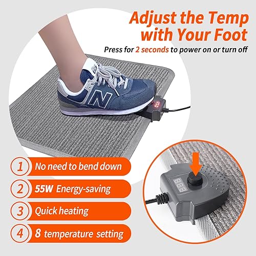 Miniatura 2 de Hodeamy Alfombrilla térmica para suelo debajo del escritorio para calentador de pies, almohadilla térmica eléctrica de temperatura ajustable más