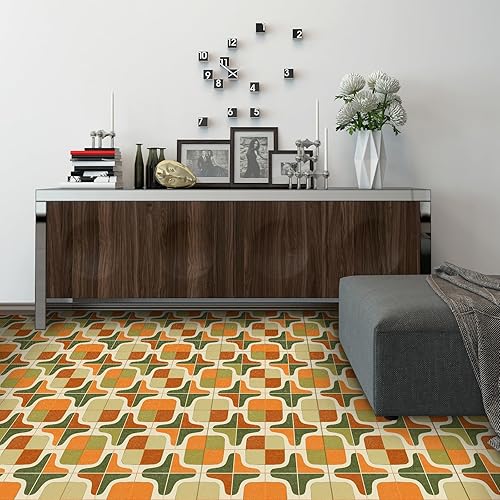 Miniatura 4 de IVN 10 azulejos geométricos retro de 12 x 12 pulgadas para despegar y pegar, autoadhesivos, autoadhesivos, adhesivos de vinilo para cocina, baño,