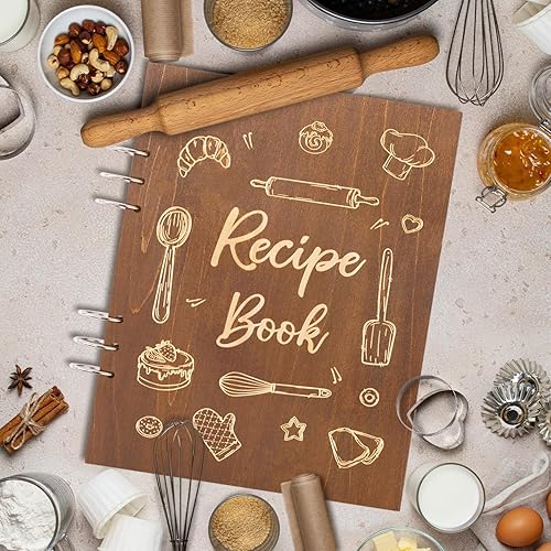 Miniatura 7 de Creawoo Libro de recetas de madera para escribir en tus propias recetas, carpeta de recetas en blanco personalizada, libro de cocina, recetas