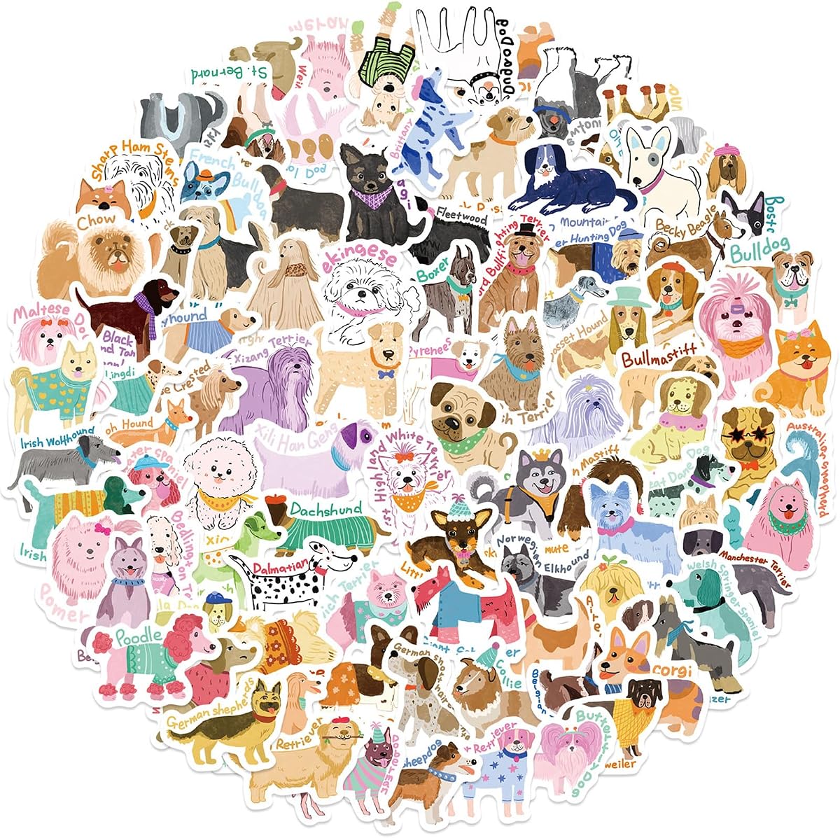 100 pegatinas lindas de perro para niños, calcomanía de vinilo impermeable de cachorro de dibujos animados para niña, adolescente, adulto, botella de agua, teléfono portátil, computadora, monopatín, equipaje, cuaderno, diario, álbum de recortes