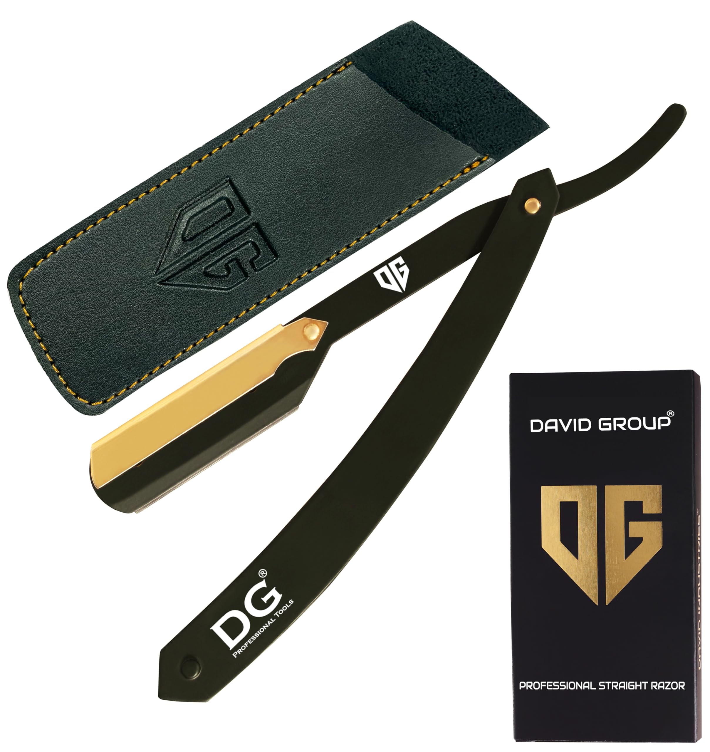 DG® Cut Throat Razor Kit - 24k GOLD Lock Matte Black Color - Straight Edge Razor for Barbers & Personal Use - Stainless Steel - Moustache & Beard Shaving - Shaving Kit