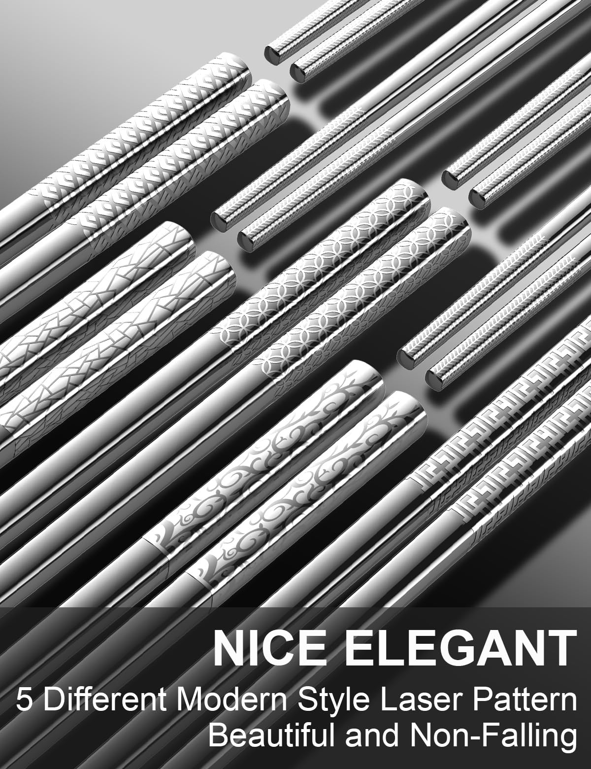 5 pares de palillos de metal reutilizables de estilo moderno