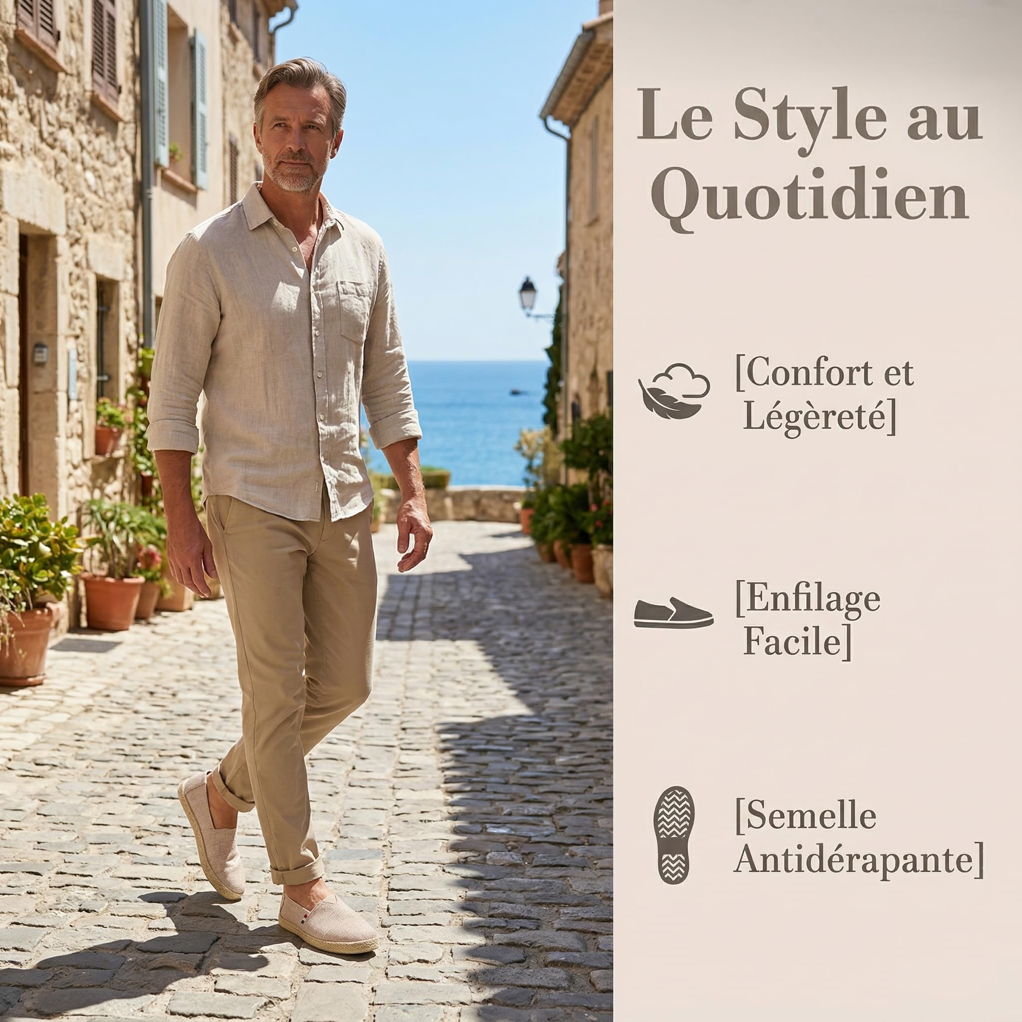 GLAMORA Espadrilles Homme Toile Respirante Chaussures Été Slip-on Légères Confortables Semelle Corde Style Espadrille Antidérapante Chaussures Homme Décontractées Ville Plage Vacances