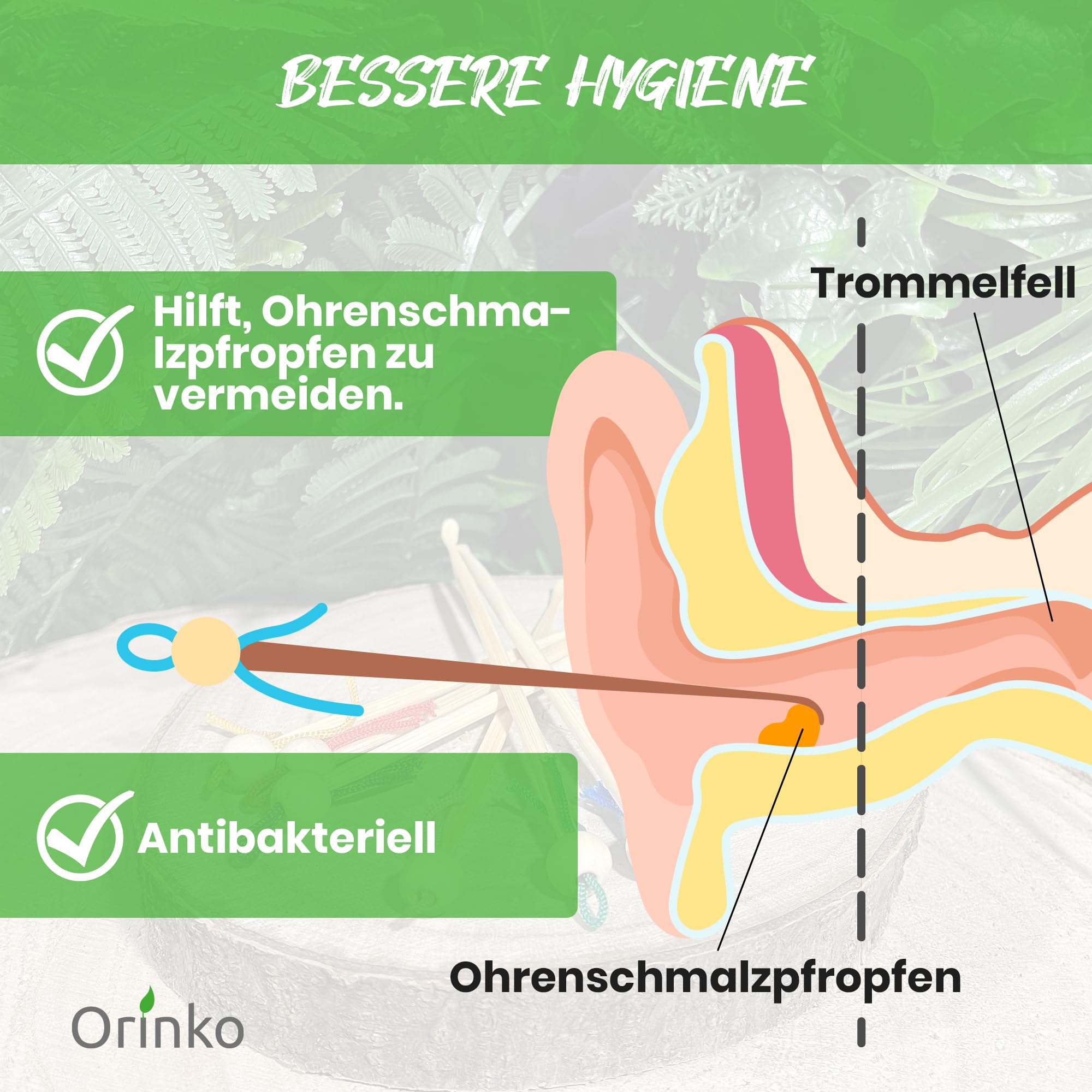 ORINKO Ohrenschmalz Entferner Bambu x6 - Umweltfreundliche Bambus  Ohrenstbchen fr Erwachsene - Plastikfreie Ohrenreinigung - Nachhaltige  Ohrreiniger : Amazon.de: Haustier